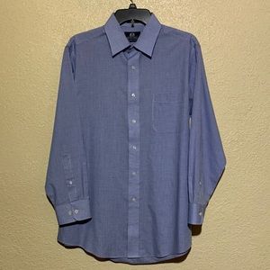 Stafford Men's Shirt Long Sleeve Blue White 16 32/33 Plaid Long Sleeve Cotton